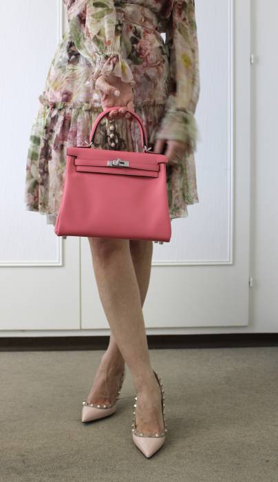 Kelly Bag 25 rosa Azalee aus Swift-Leder Hermès