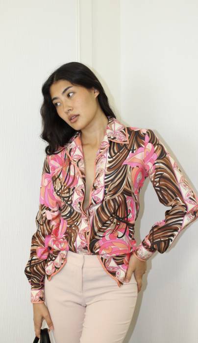 Seidenbluse in Rosa und Braun Emilio Pucci