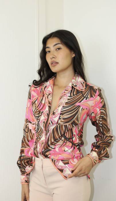 Seidenbluse in Rosa und Braun Emilio Pucci