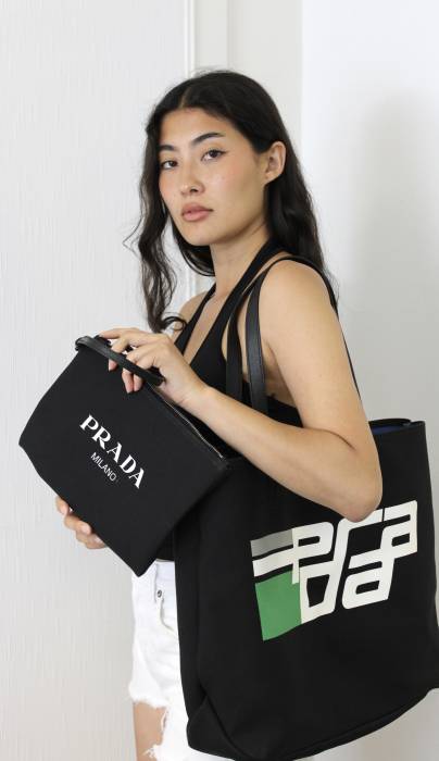 Black canvas tote bag Prada