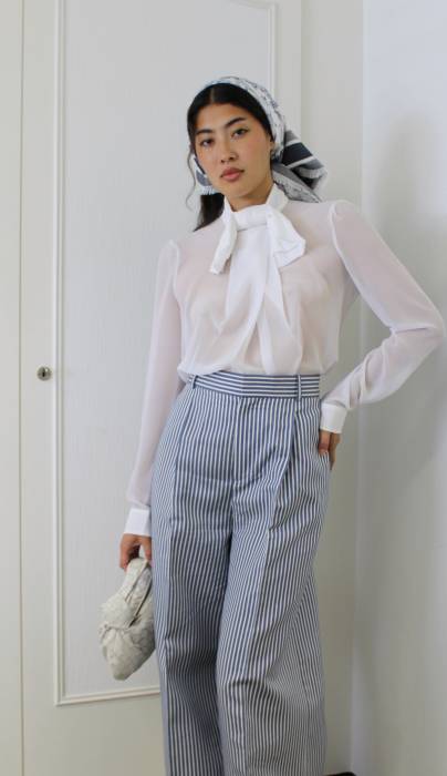 Pantalon rayé blanc et bleu Dior