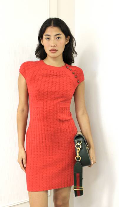 Red midi dress in bouclé knit Chanel