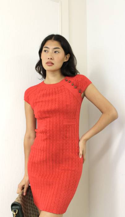 Robe midi rouge en maille bouclé Chanel