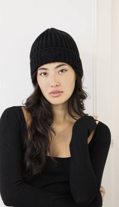 Black wool and cashmere hat Prada