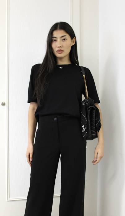 Black pants with white logo Chanel