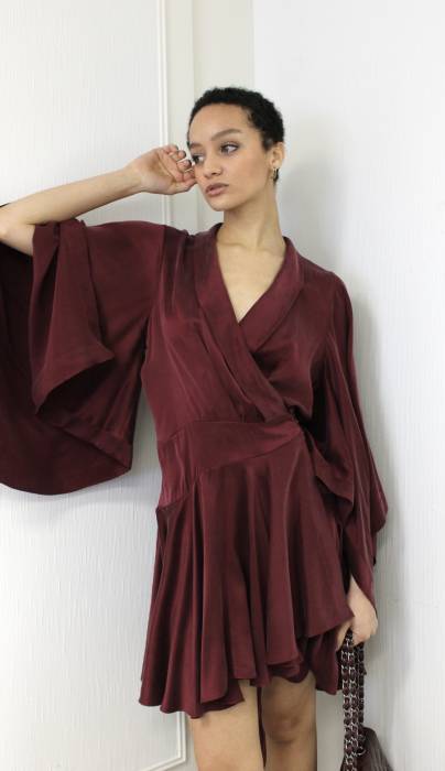 Bordeaux silk mini wrap dress Zimmermann