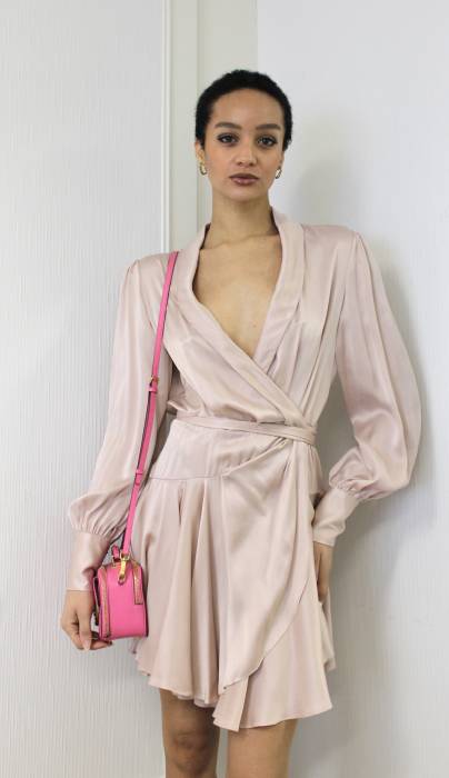 Pale pink silk mini wrap dress Zimmermann