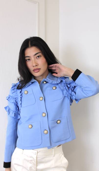 Short blue ruffled jacket Gucci