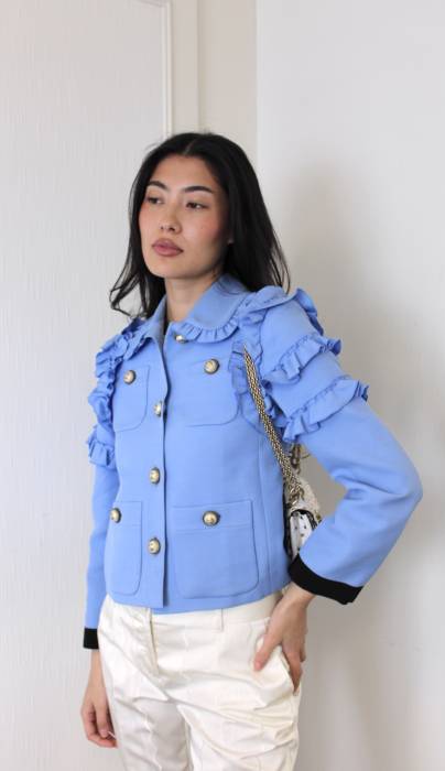 Short blue ruffled jacket Gucci