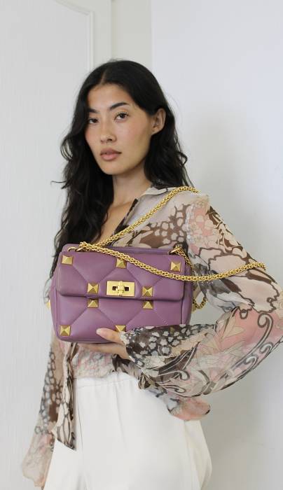 Sac Roman Stud en cuir violet Valentino