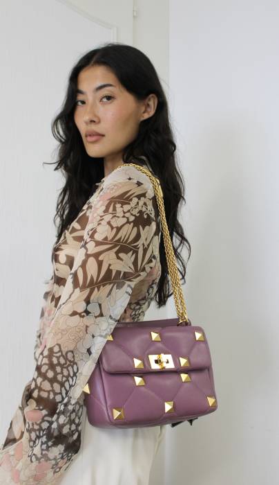 Sac Roman Stud en cuir violet Valentino
