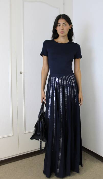 Robe longue bleu marine à sequins Dior