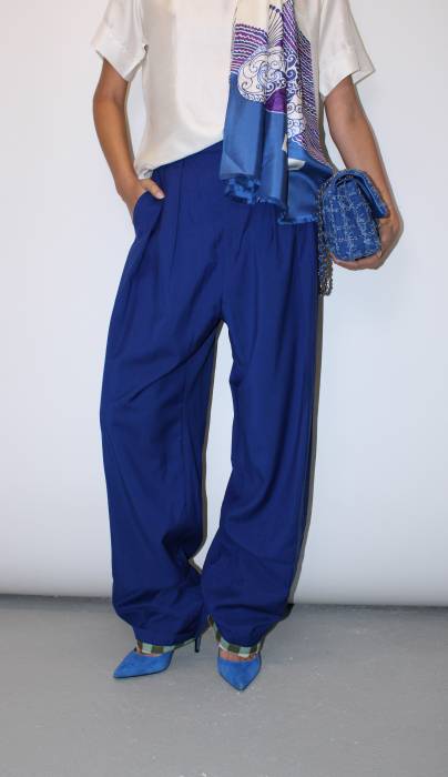 Pantalon en laine bleu Celine