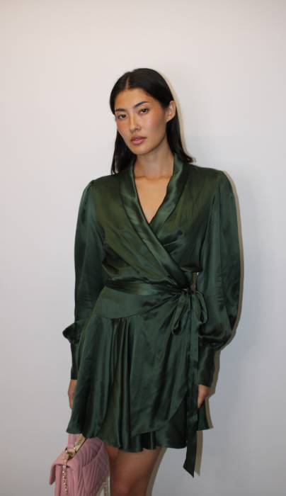 Robe portefeuille en soie verte Zimmermann
