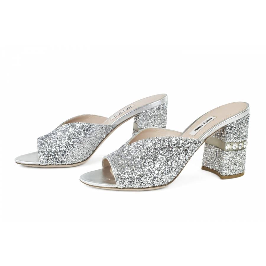 Glittery sandals with heel