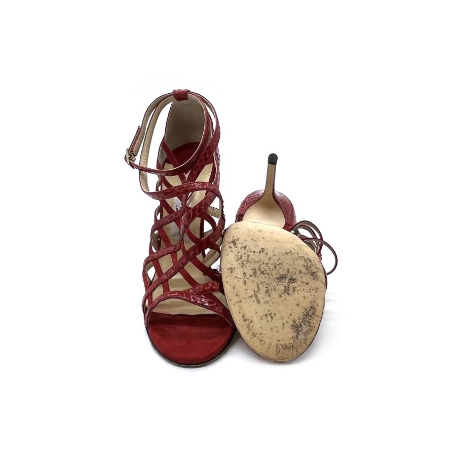 Sandalen mit Absatz aus rotem Wildleder
