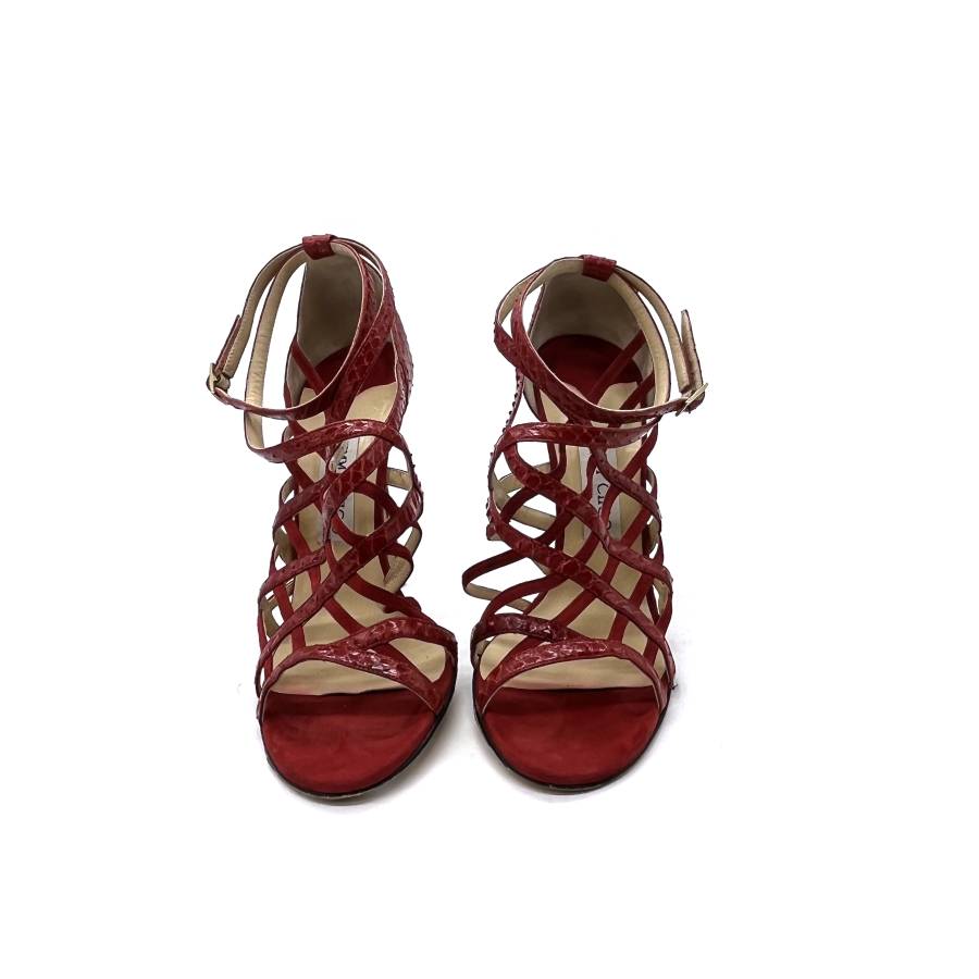 Sandalen mit Absatz aus rotem Wildleder