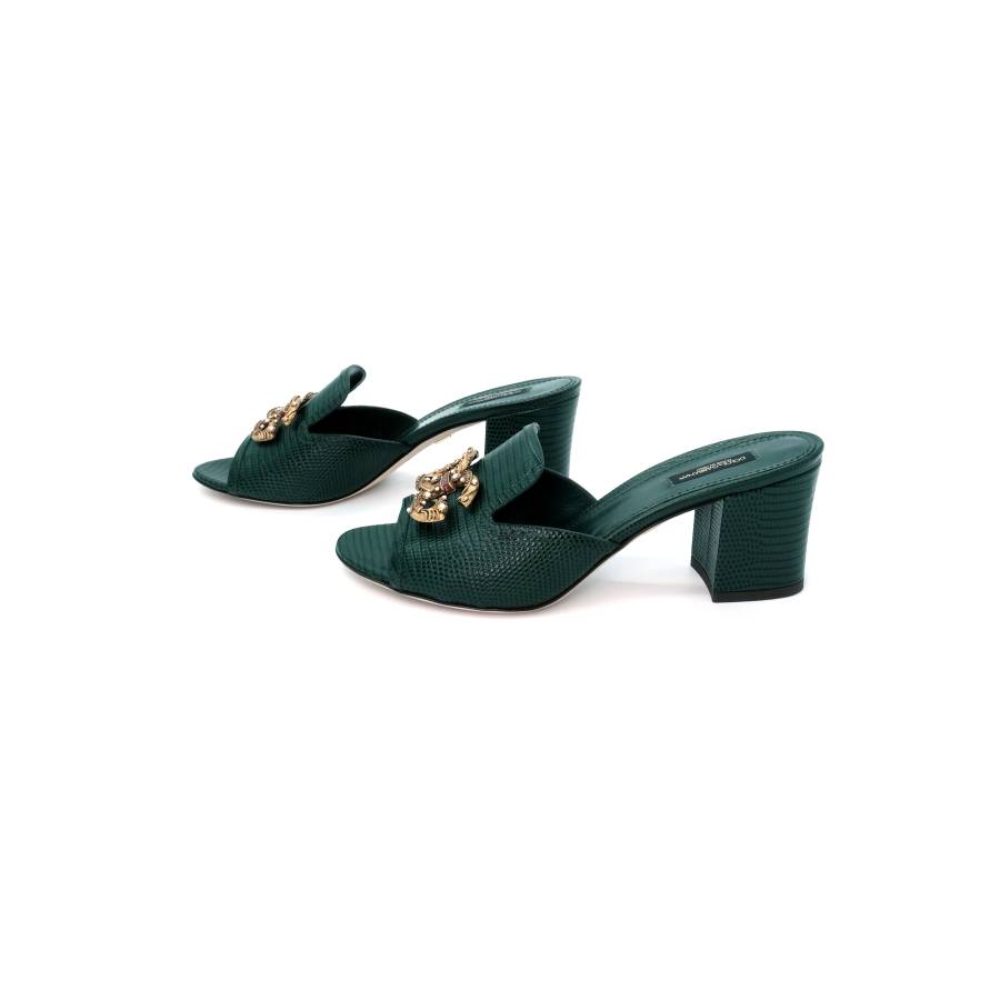 Mules with green heel