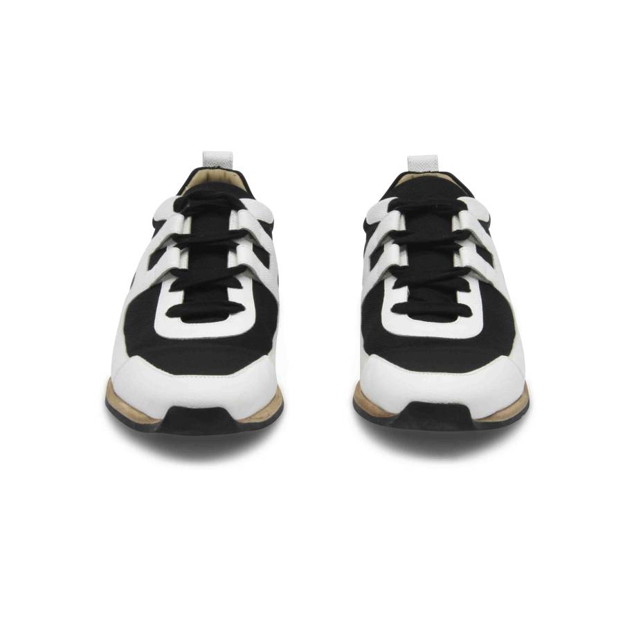 Black and white leather and fabric sneakers