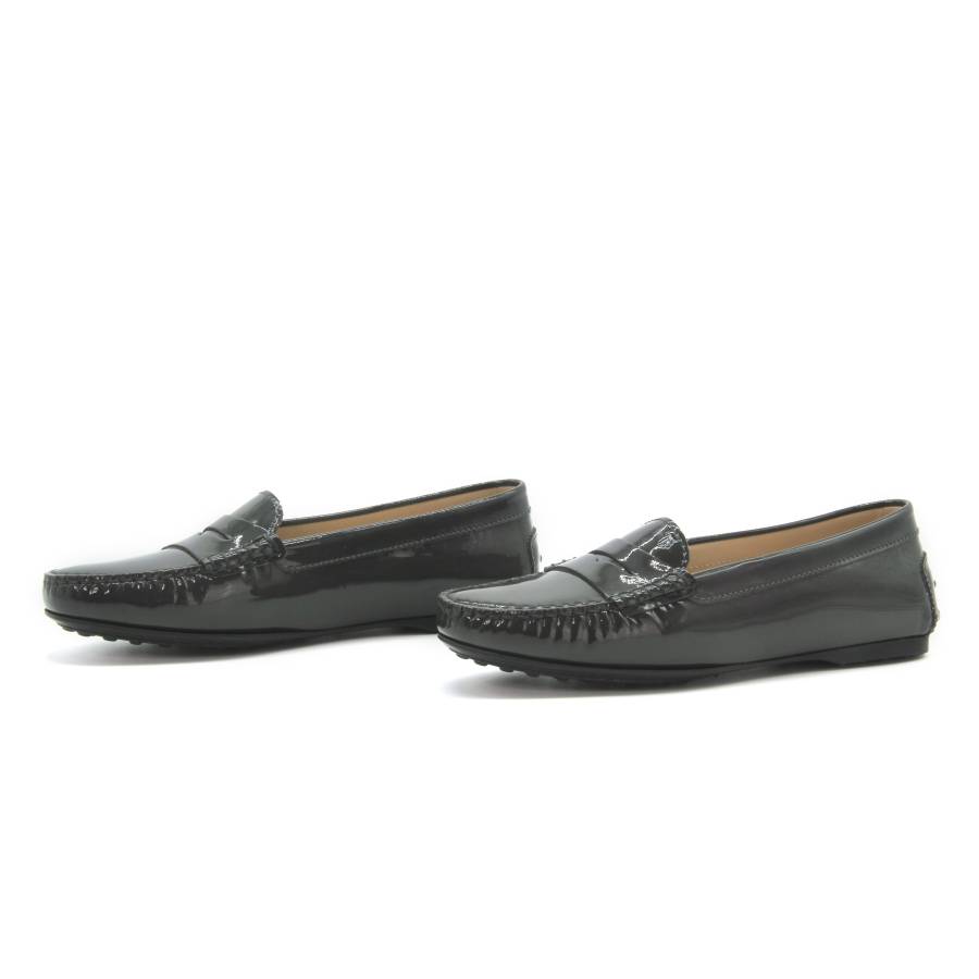 Grey patent leather loafers