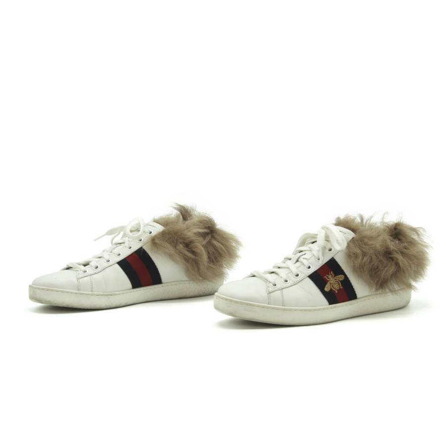 Gucci leather and fur sneakers