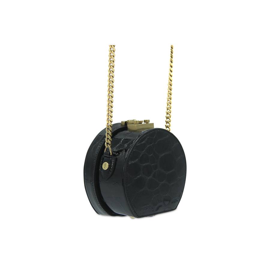 Round patent leather bag