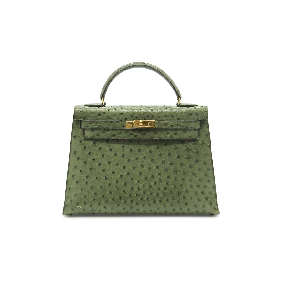 Hermès Kelly 32 grün Tasche aus Straußenleder