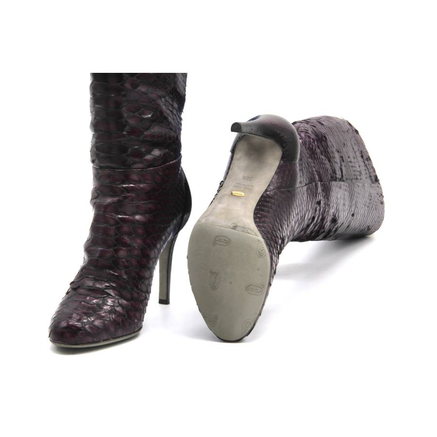 High purple leather crocodile boots