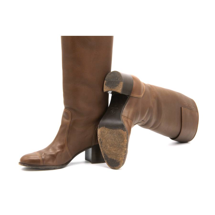 Chanel long boots camel