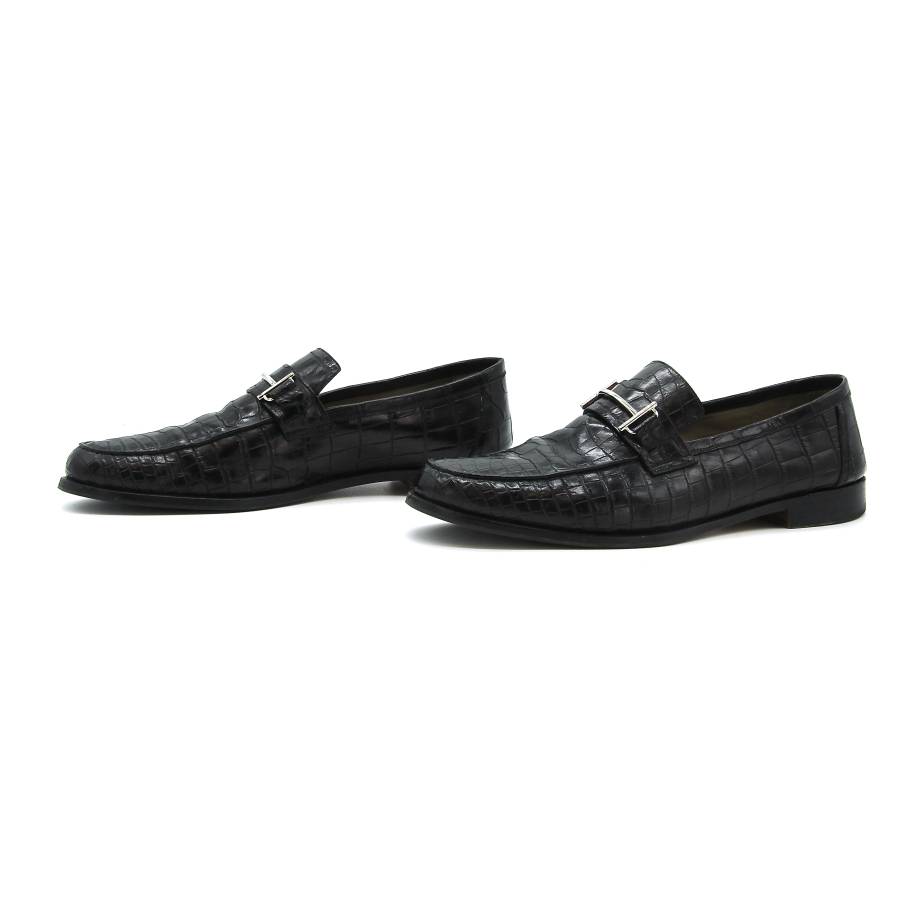 Silver crocodile and buckle loafers