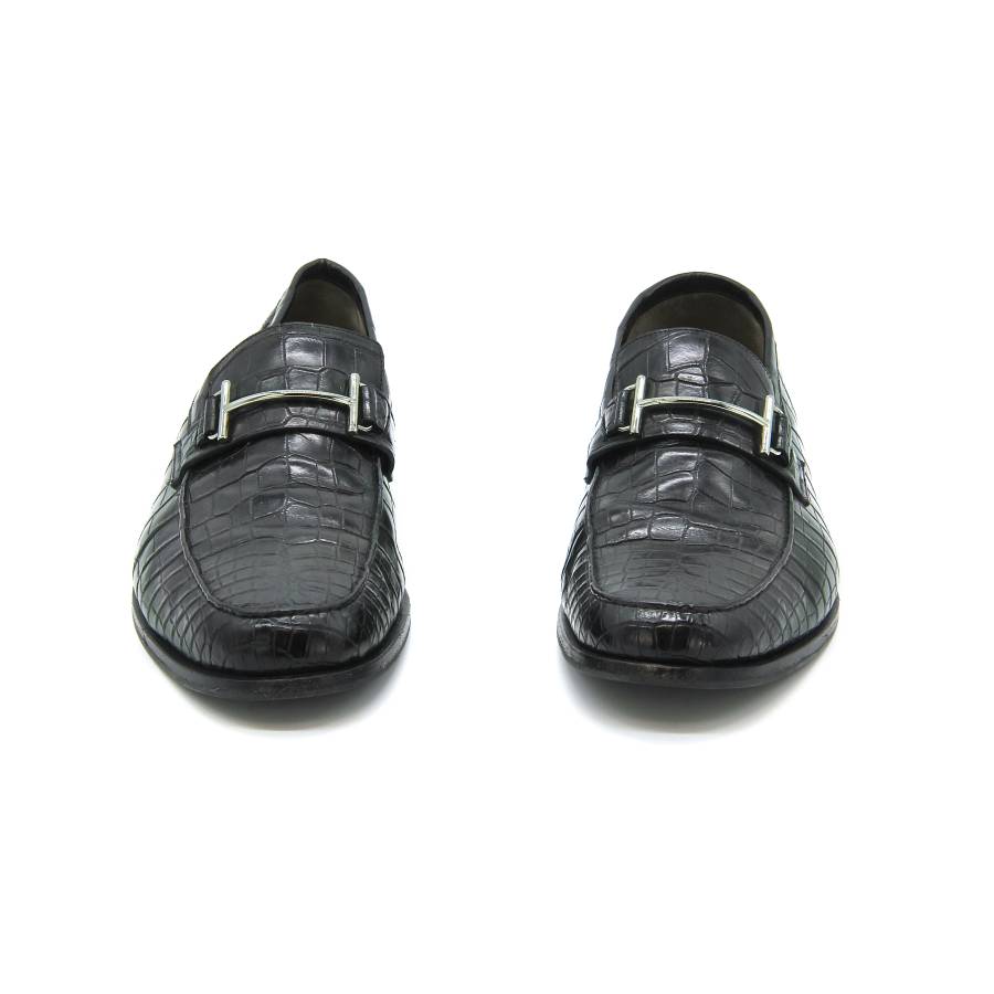 Silver crocodile and buckle loafers