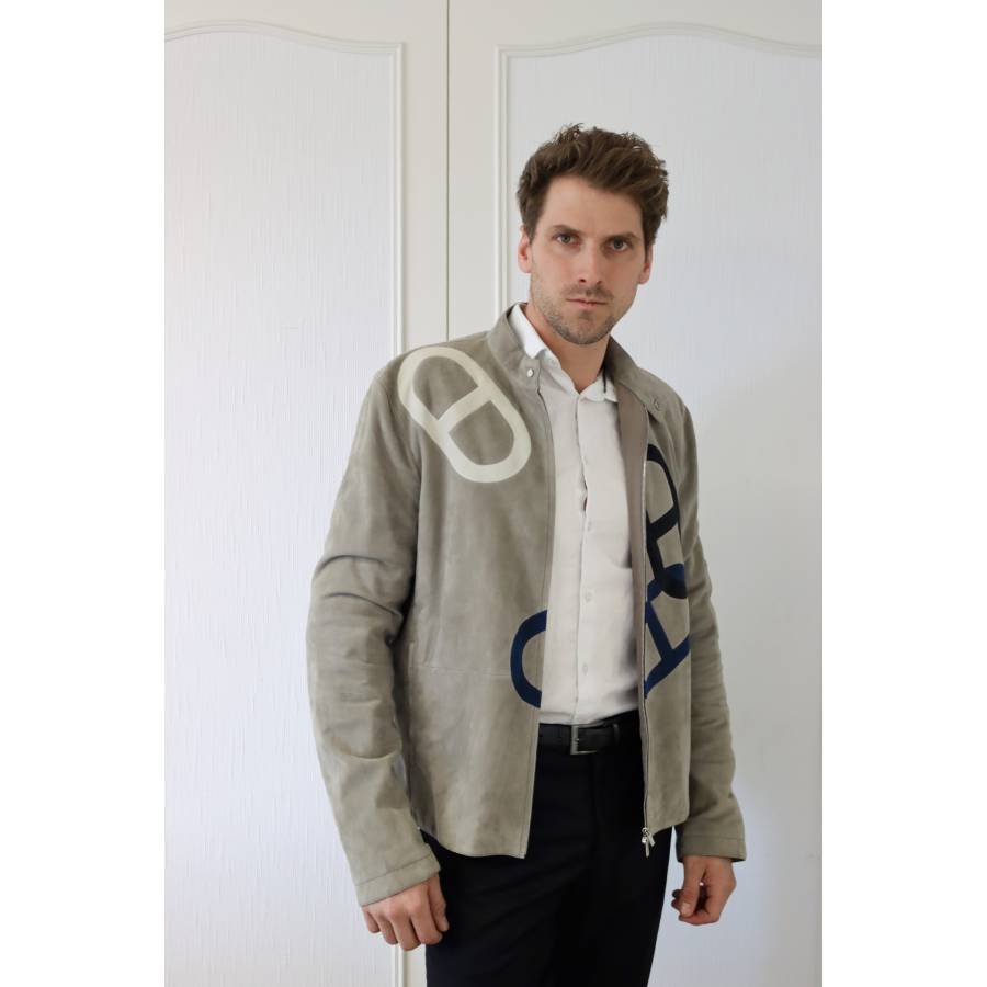 Hermès-Jacke aus grauem Wildleder