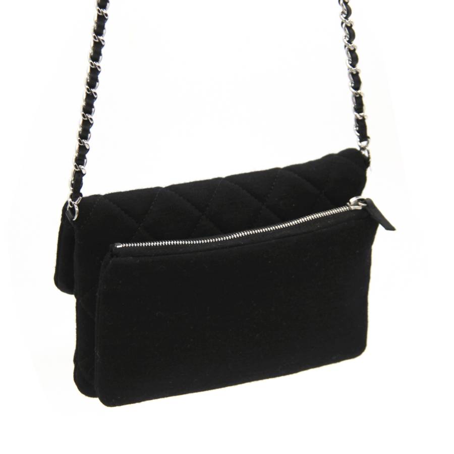 Black fabric bag with silver jewellery