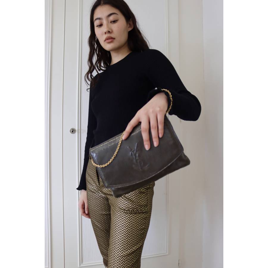 Grey patent leather pouch