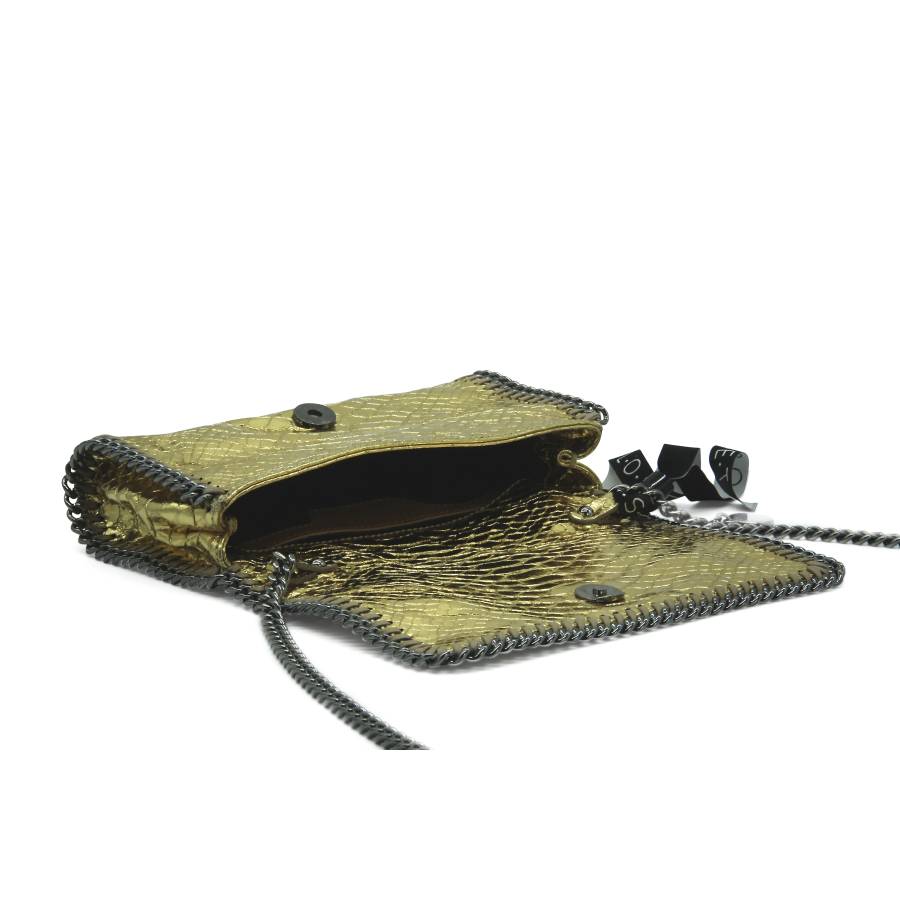 Gold crocodile effect leather bag