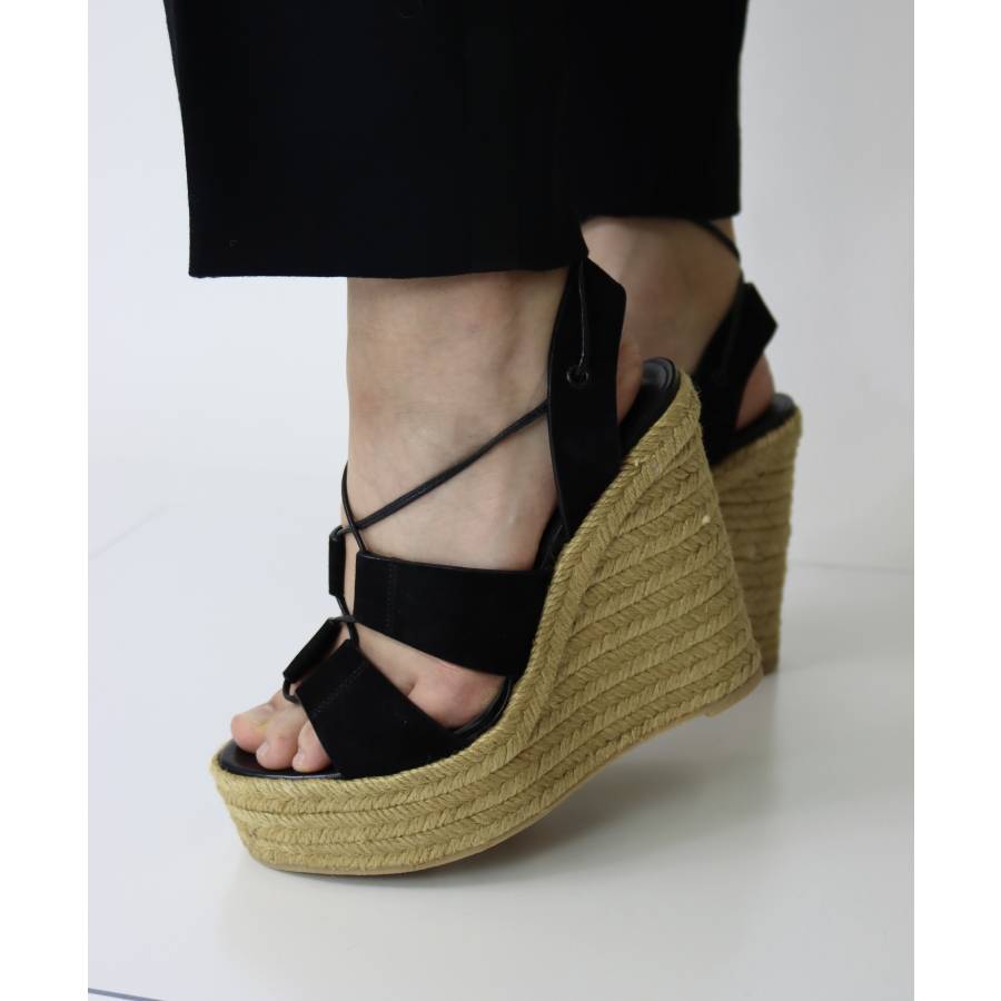 Leather and black suede wedges