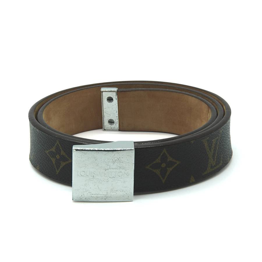 Brown monogrammed belt with silver buckle