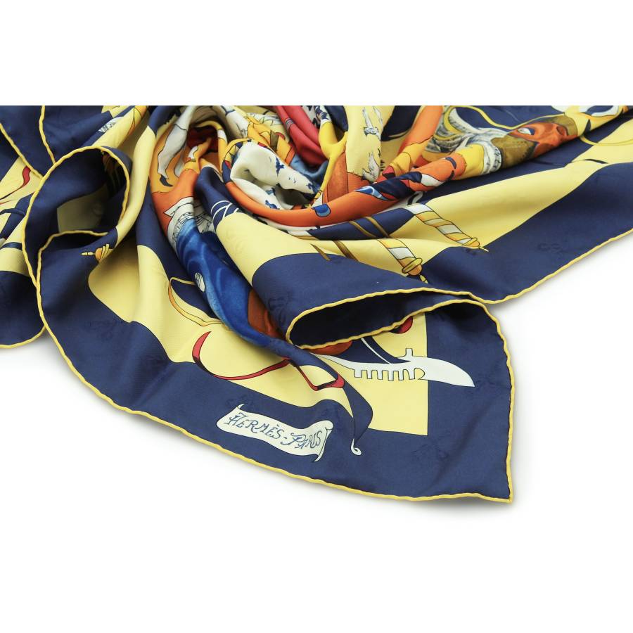 Blue and yellow silk scarf
