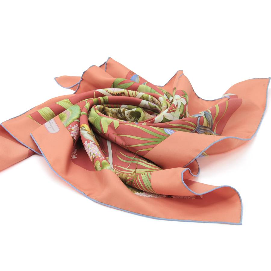 Red silk scarf with tigers and birds