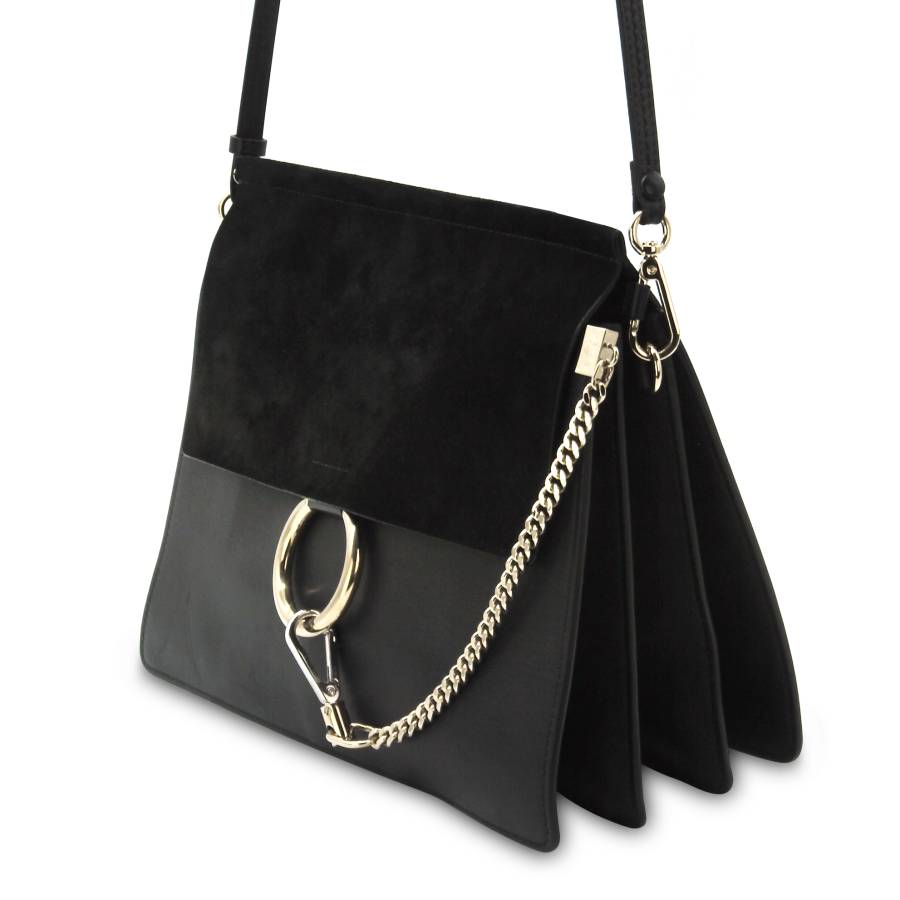 Suede and black leather bag