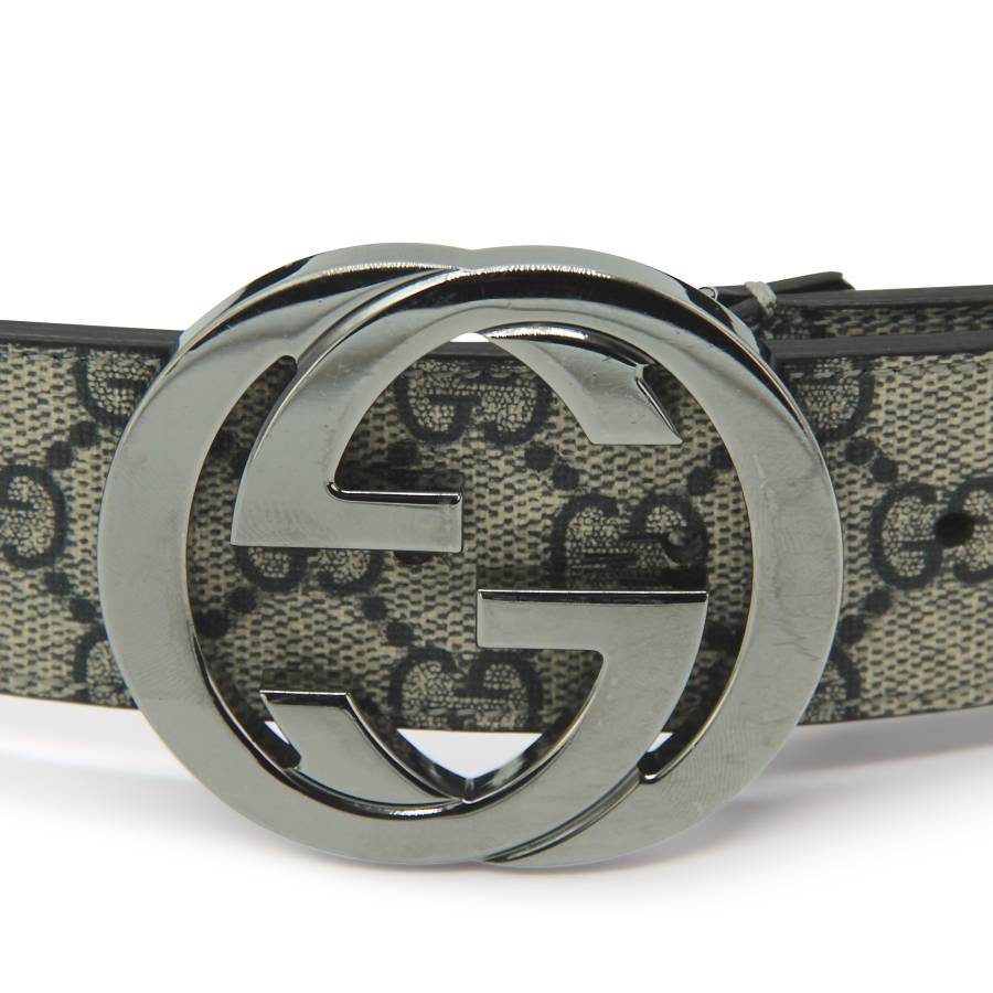 Blue and grey leather belt