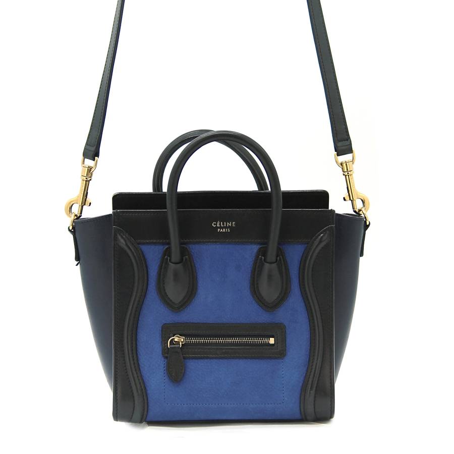 Luggage small bag in blue and black bi-material leather
