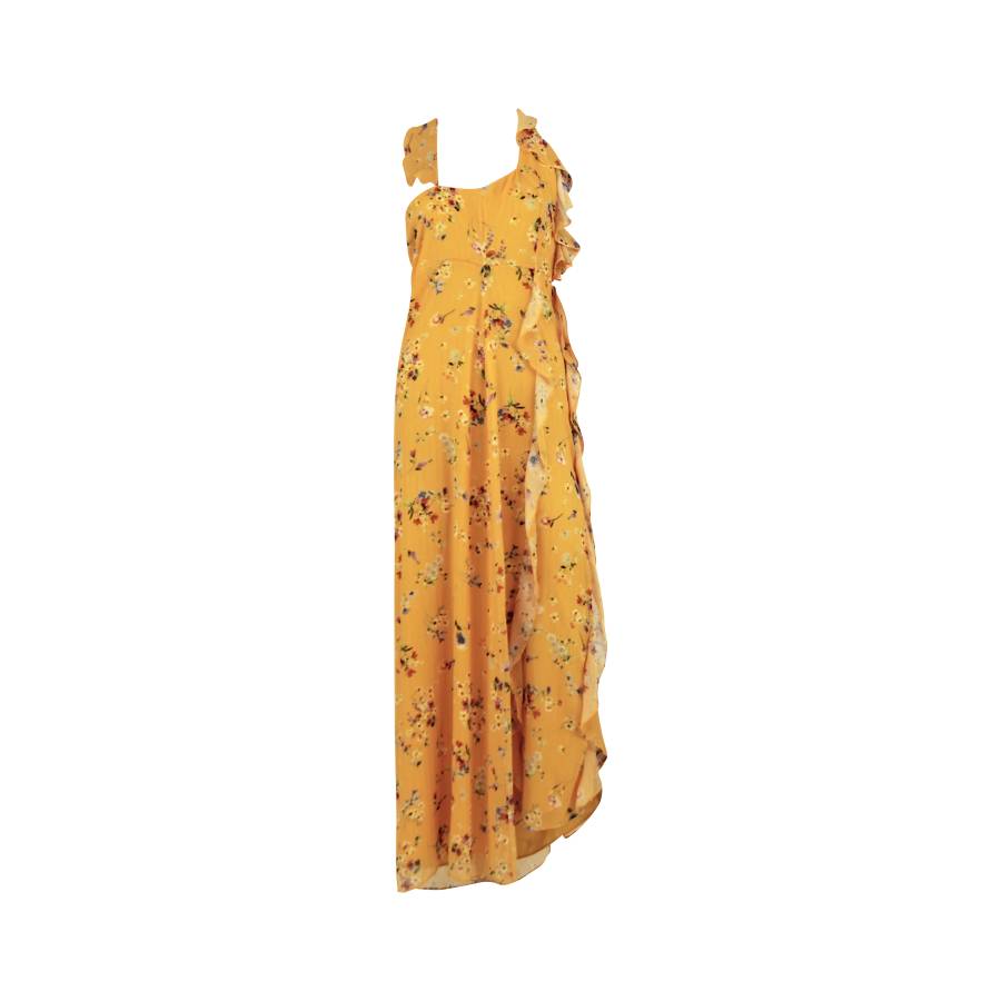 Long yellow dress with floral print