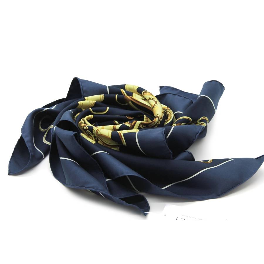 Foulard bleu marine et doré en soie