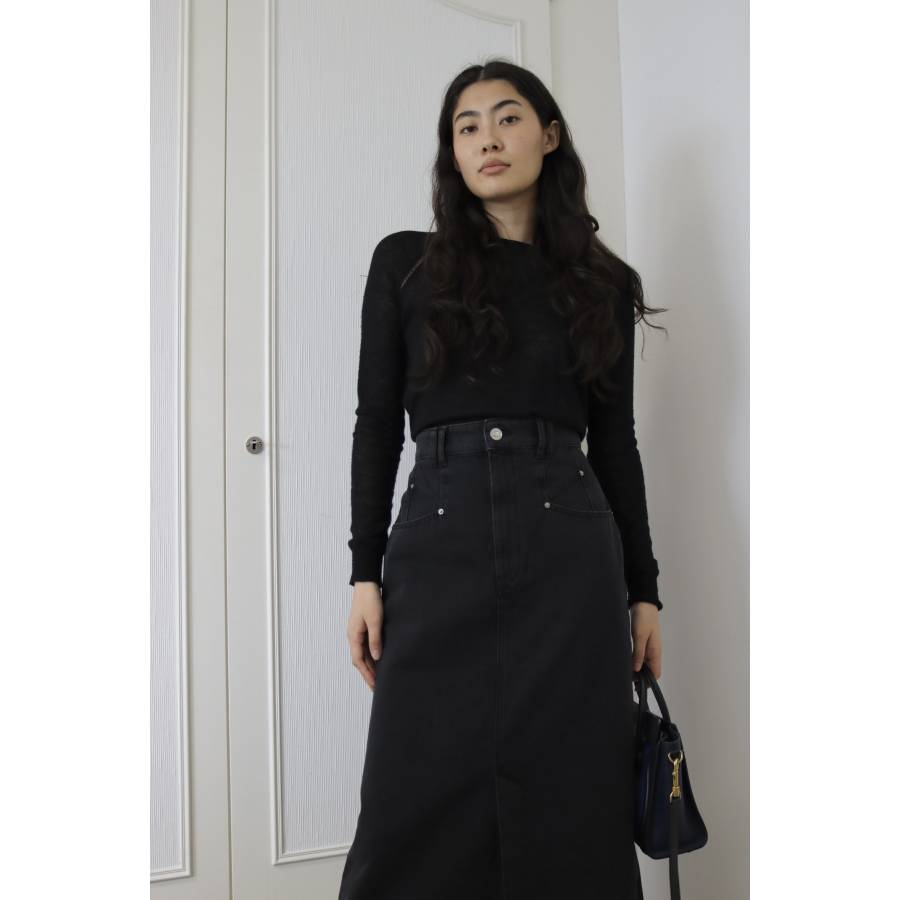 Black denim long skirt