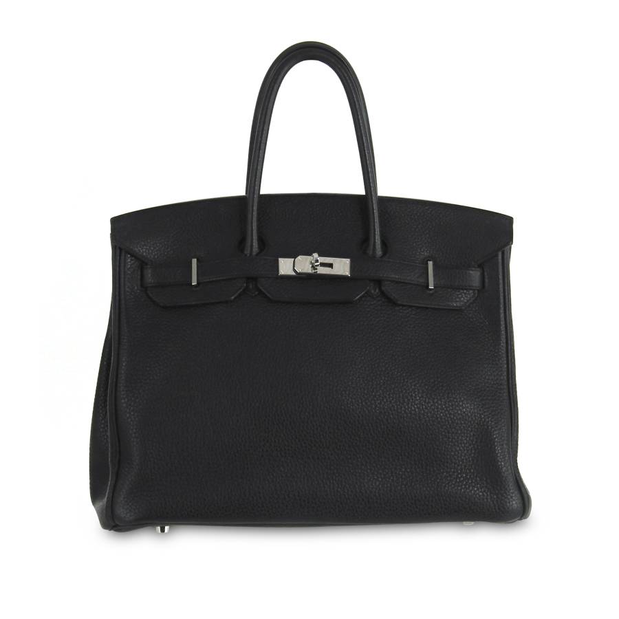 Birkin Bag 35 aus schwarzem Togo-Leder