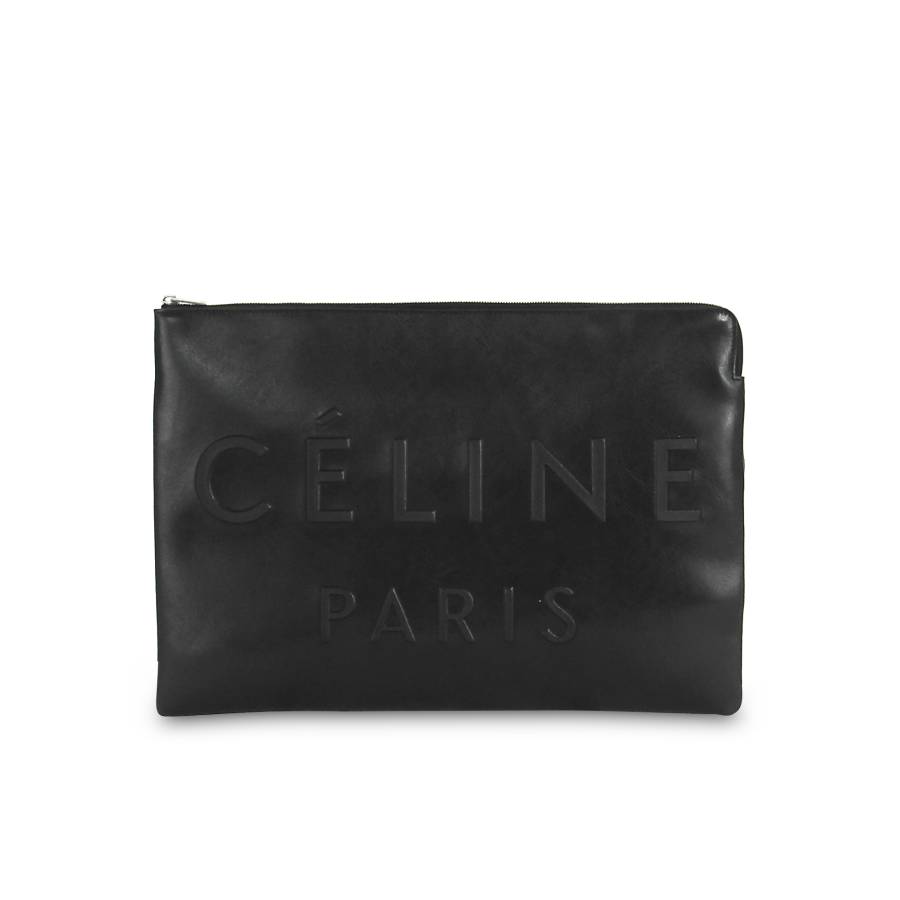 Black leather pouch with logo