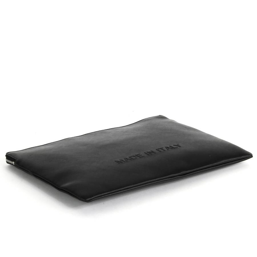 Black leather pouch with logo