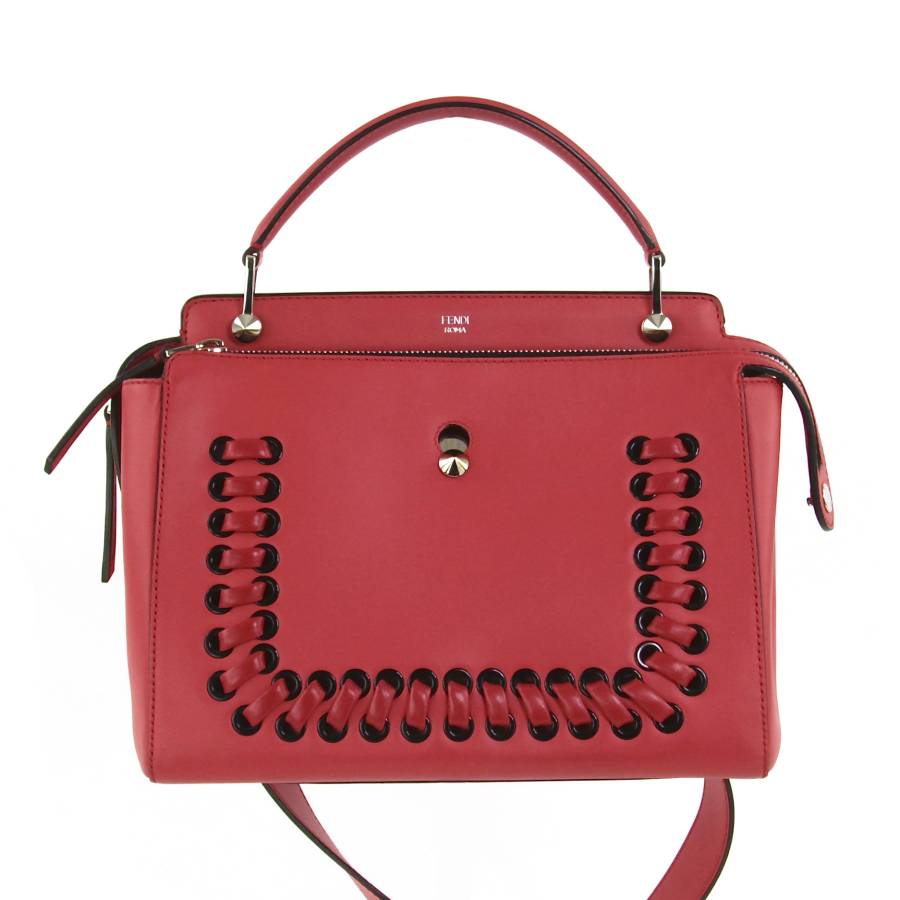 Red leather bag with silver jewellery