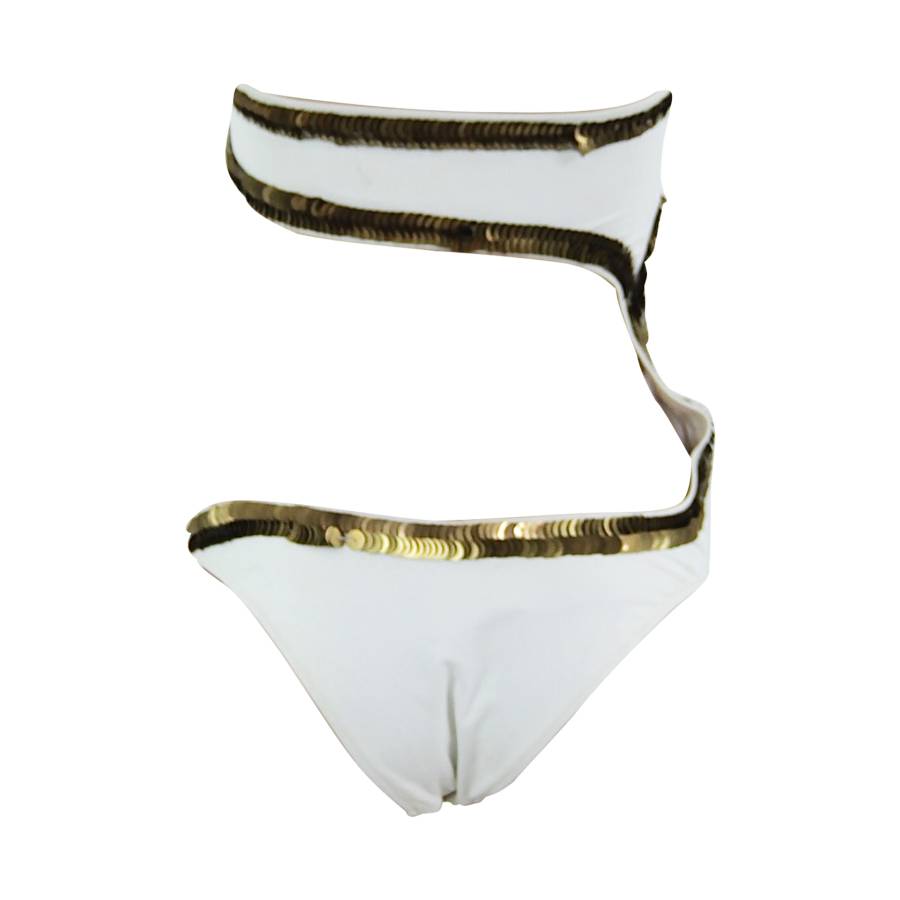 White and gold swimming costume